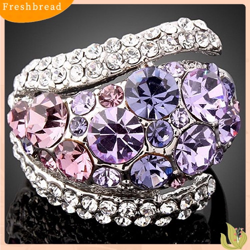 &lt; Freshbread &gt; Cincin Kristal Bening Wanita Lapis Emas 9K Berlian Imitasi Perhiasan Pernikahan Ukuran 6-9