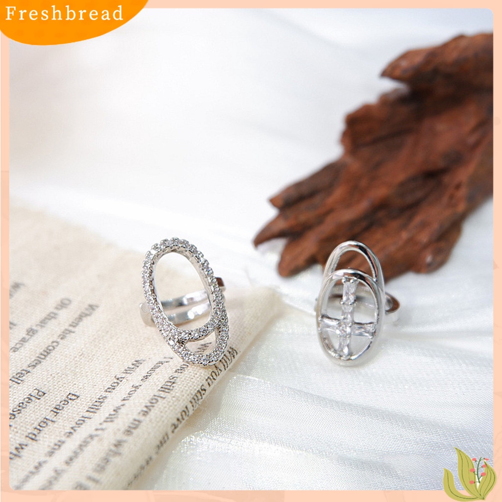 &lt; Freshbread &gt; Wanita Perempuan Logam Berongga Keren Mengkilap Cubic Zirconia Hias Ujung Jari Cincin Kuku