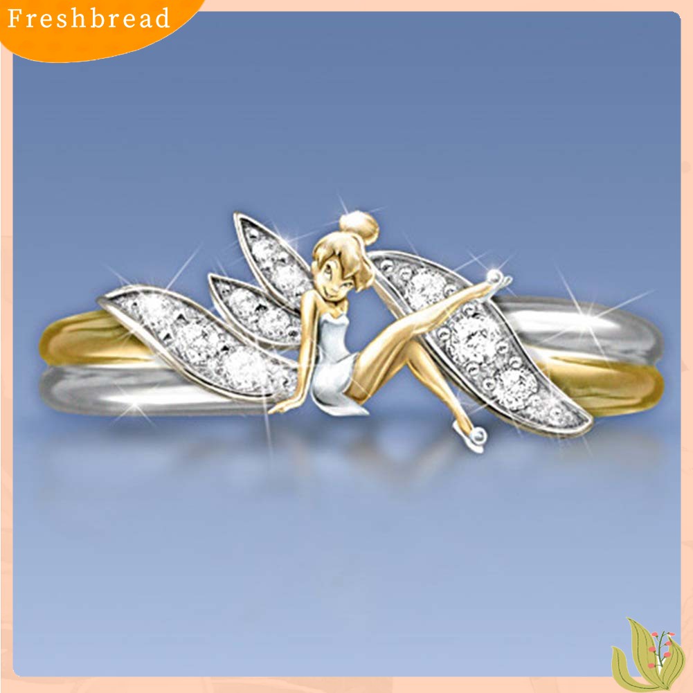 &lt; Freshbread &gt; Fashion Wanita Peri Bunga Berlian Imitasi Bertatahkan Dua Tone Jari Cincin Perhiasan Hadiah