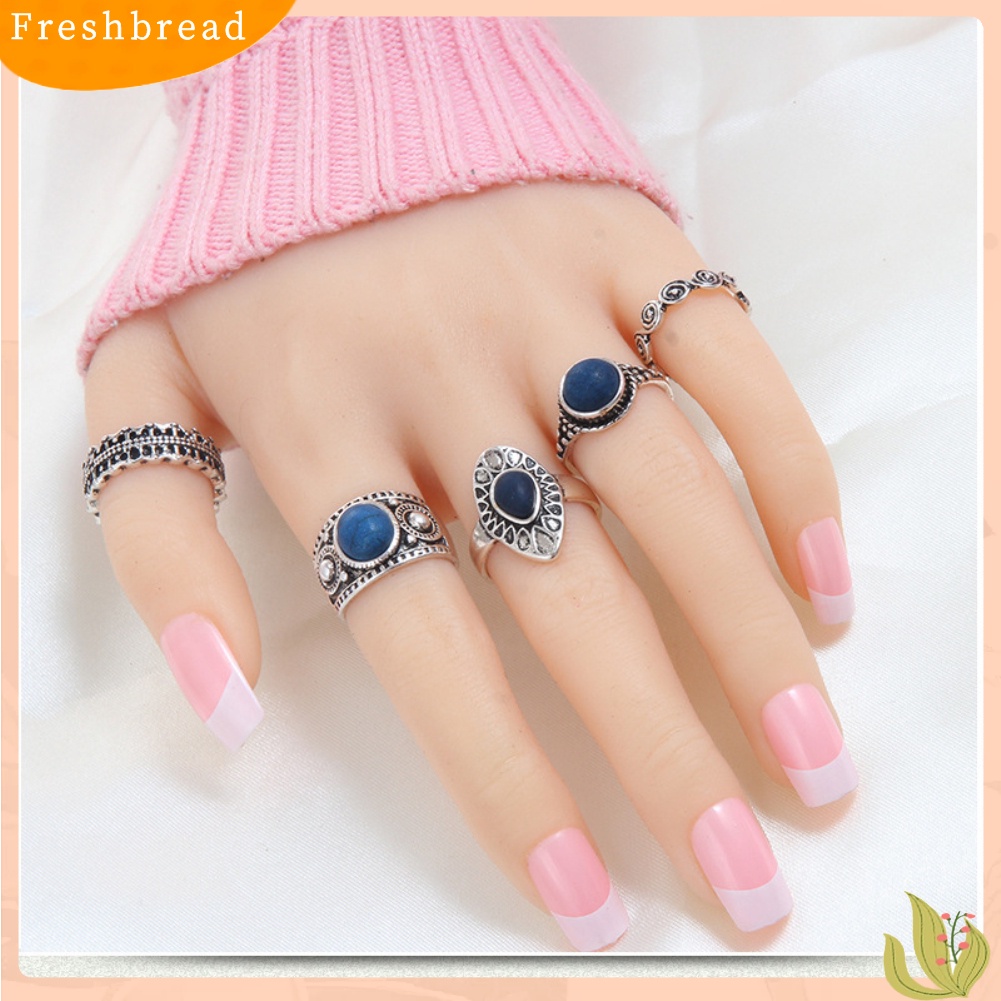 &lt; Freshbread &gt; 5Pcs/Set Bohemian Vintage Batu Biru Alloy Jari Cincin Wanita Menawan Perhiasan