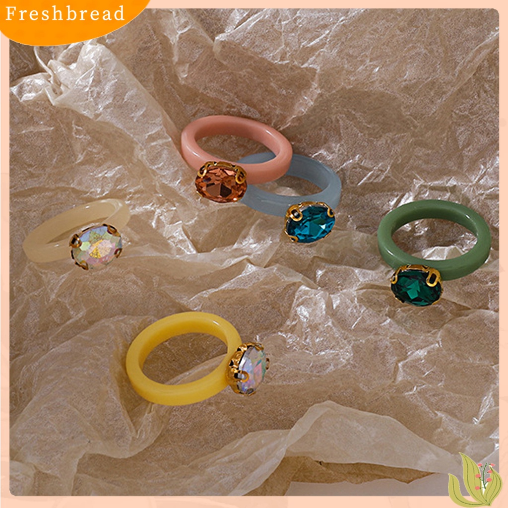 &lt; Freshbread &gt; Cincin Jari Berlian Imitasi Warna Permen Wanita All Match Round Ring Untuk Pacaran