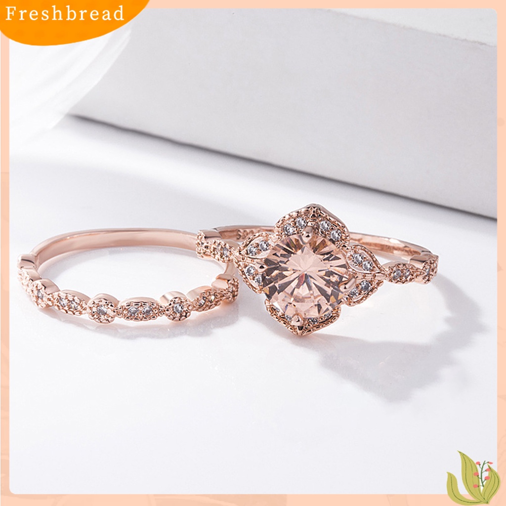 &lt; Freshbread &gt; 1set Wanita Set Cincin Kawin Berkilau Anti Karat Indah Geometris Dielekat Dekoratif Reflektif Cubic Zirconia Jari Rings Set Hadiah