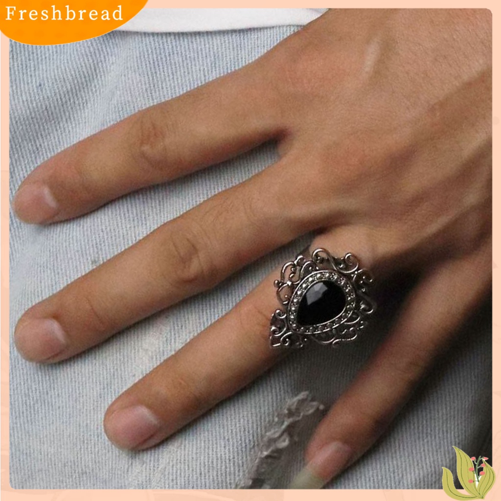 &lt; Freshbread &gt; Cincin Unisex Ukir Bentuk Hati Paduan Permata Imitasi Pembukaan Bohemia Cincin Perhiasan Aksesoris