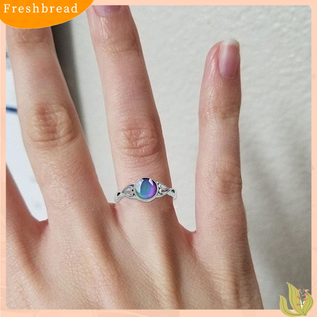 &lt; Freshbread &gt; Perhiasan Cincin Geometris Dress Up Aksesori Perhiasan Perubahan Warna Mood Oval Jari Cincin Wanita Jewelry