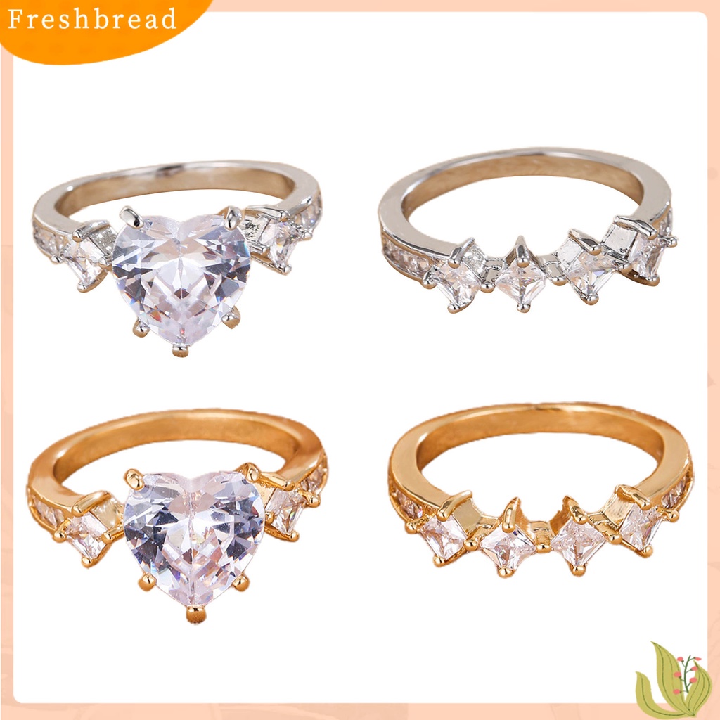 &lt; Freshbread &gt; 2pcs/Set Lady Set Cincin Bentuk Hati Geometris Dipoles Mengkilap Cubic Zirconia Indah Jari Dekorasi Mewah Romantis Cinta Buku Jari Cincin Set Perhiasan