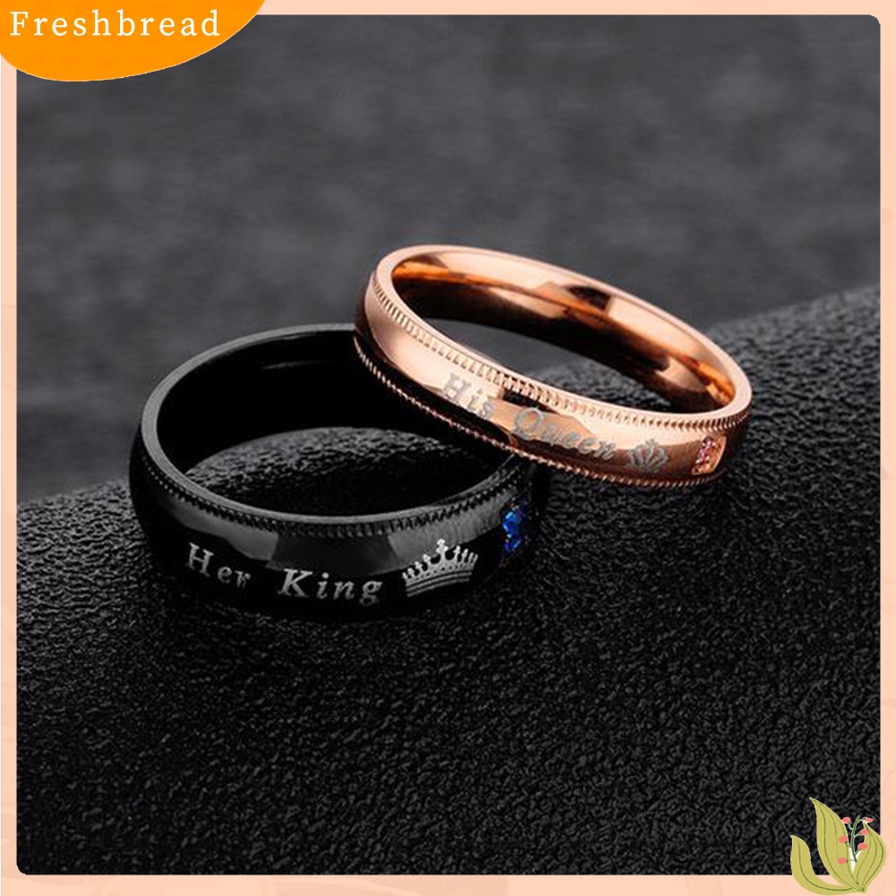 &lt; Freshbread &gt; Fashion Baja Titanium Berlian Imitasi Her King His Queen Pasangan Jari Rings Perhiasan