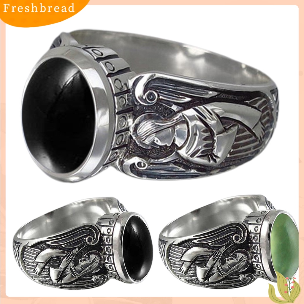 &lt; Freshbread &gt; Lebar Sederhana 2warna Vintage Cincin Wanita Moonstone Angel Pattern Ring Fashion Jewelry