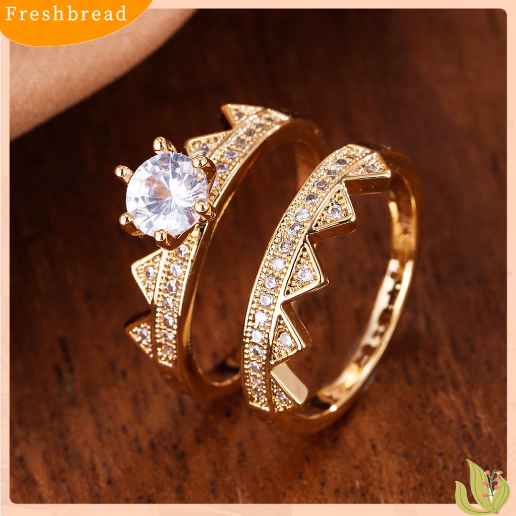 &lt; Freshbread &gt; 2Pcs/Set Wanita Cincin 2in1 Dilepas Mungil Hadiah Berlian Imitasi Bertatahkan Mahkota Pria Jari Cincin Perhiasan Fashion