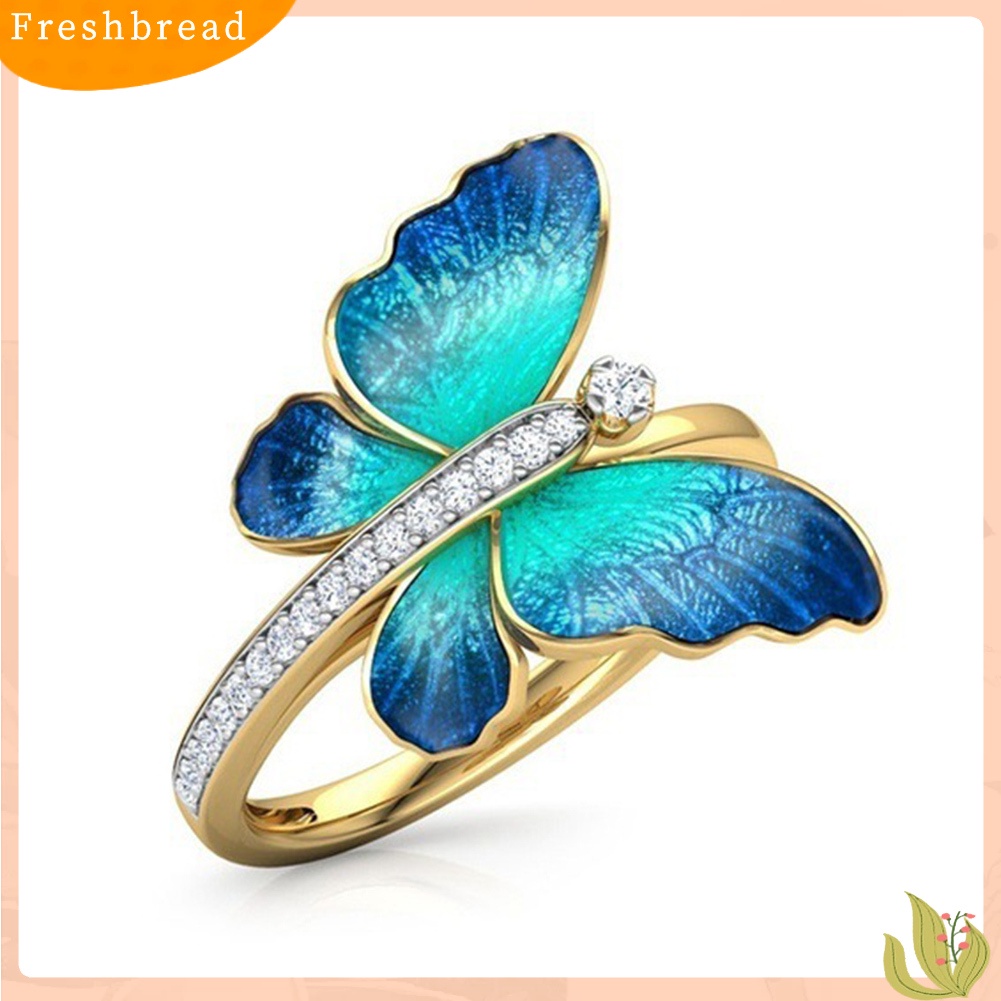 &lt; Freshbread &gt; Fashion Wanita Kupu-Kupu Berlian Imitasi Tipis Jari Cincin Pertunangan Pesta Perhiasan