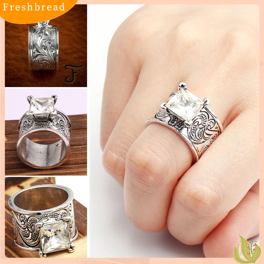 &lt; Freshbread &gt; Cincin Unisex Hias Vintage Artistik Cubic Zirconia Finger Ring Untuk Pesta