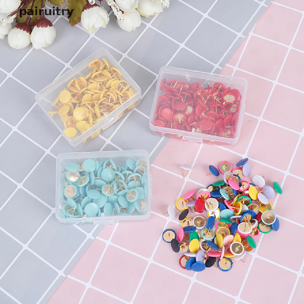 Prt 100Pcs Pin Dorong Bulat Papan Pengumuman Map Thumb Tacks Point Bulle Drawing  Prt