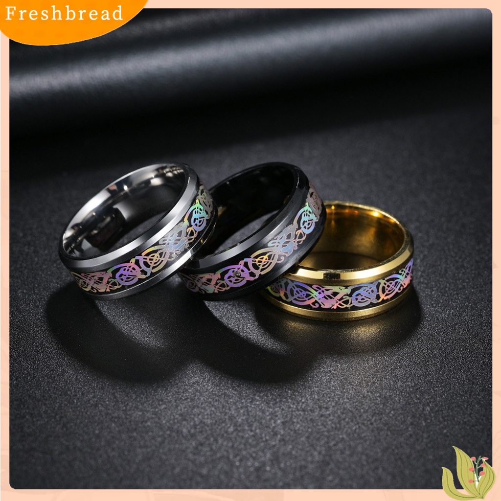 &lt; Freshbread &gt; Finger Ring Plating Anti-fading Halus Ringan Portabel Menghias Baja Titanium Multicolor Print Laki-Laki Cincin Perhiasan Aksesori