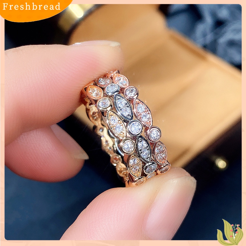 < Freshbread > Pengerjaan Halus Kilau Terang Cincin Jari Tembaga Bersinar Berlian Imitasi Berbentuk Pir Wanita Cincin Perhiasan Aksesoris
