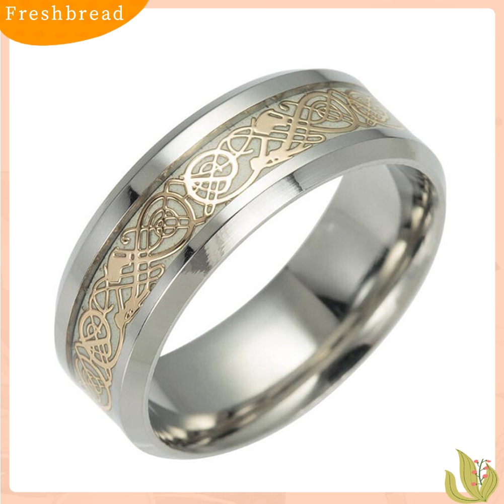 &lt; Freshbread &gt; Cincin Band Klasik Bahan Stainless Steel Desain Naga Luminous Vintage Untuk Pria Wanita