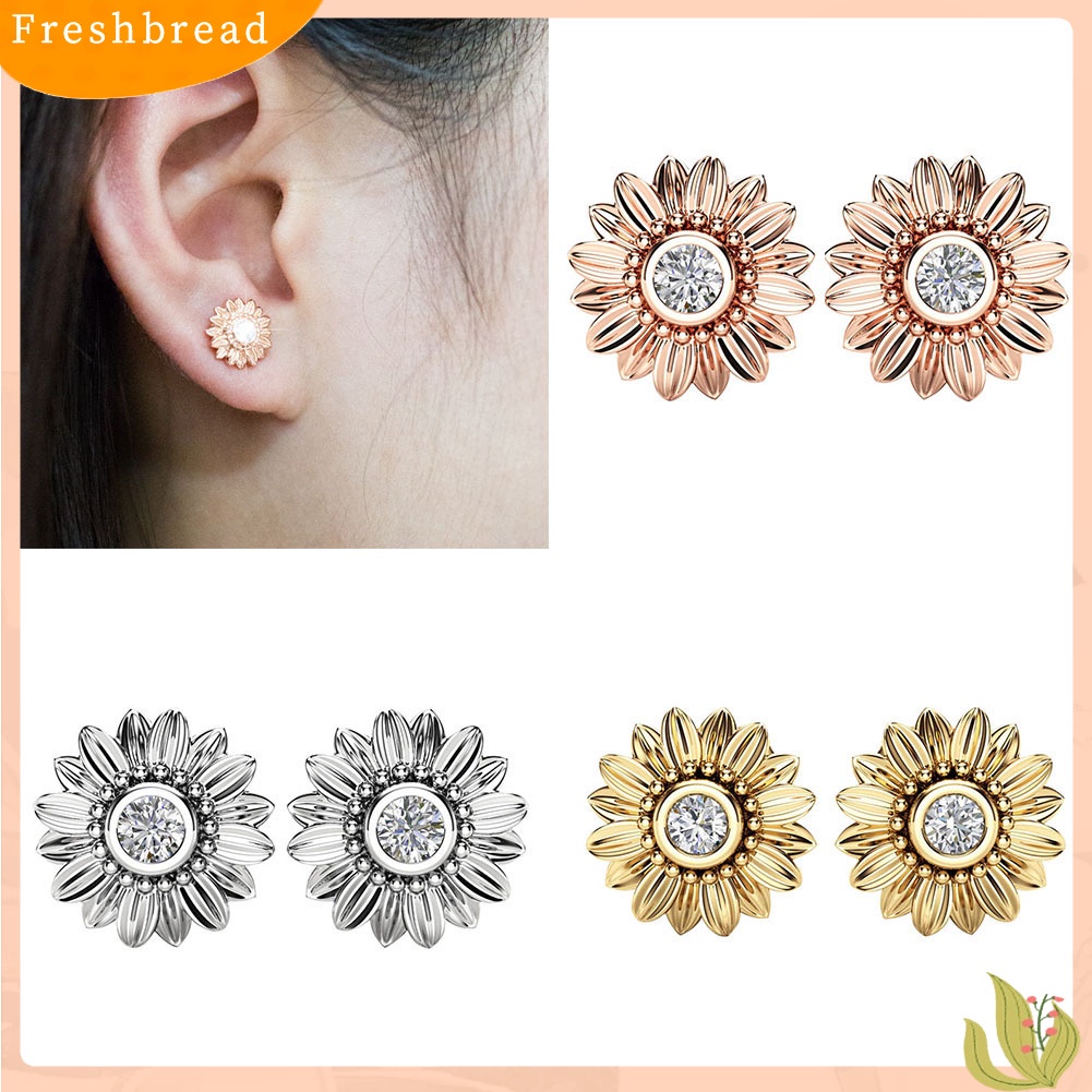 &lt; Freshbread &gt; Bunga Matahari Elegan Hias Cubic Zirconia Wanita Fashion Perhiasan Ear Stud Earrings
