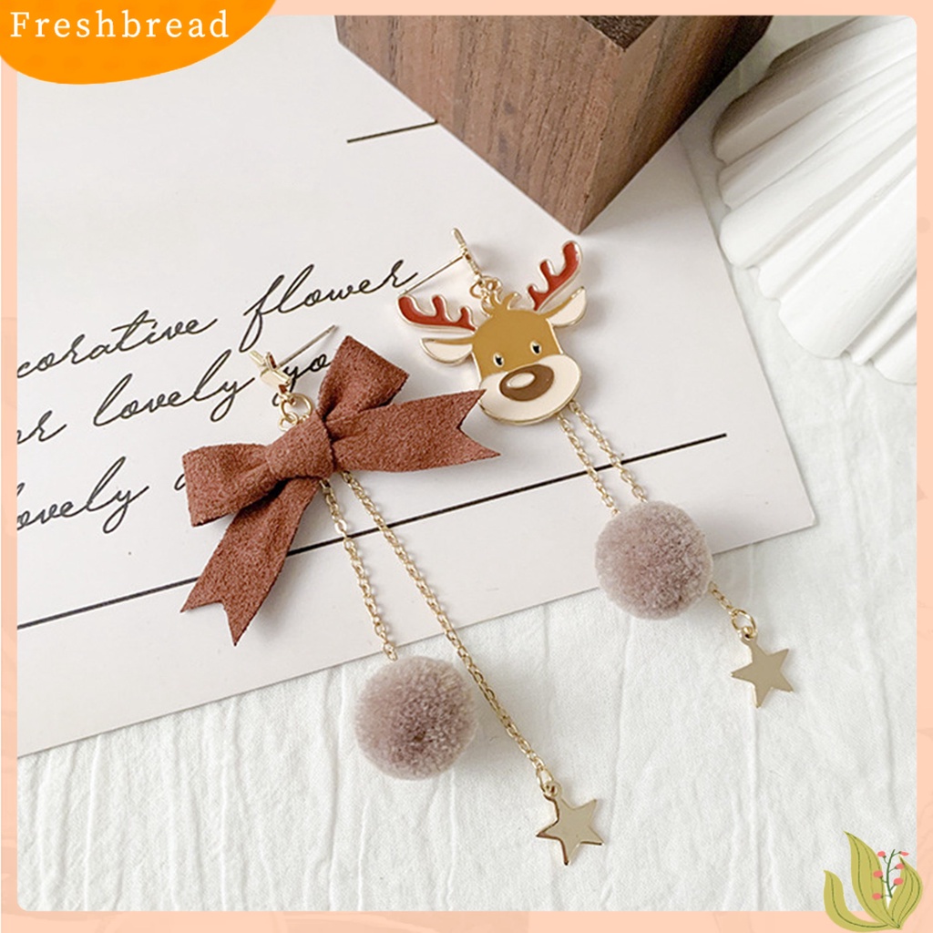 &lt; Freshbread &gt; 1pasang Anting Menjuntai Bentuk Kartun Bahan Alloy Tahan Karat Indah Natal Elk Ear Studs Ear Clips Perlengkapan Perhiasan Untuk Istri