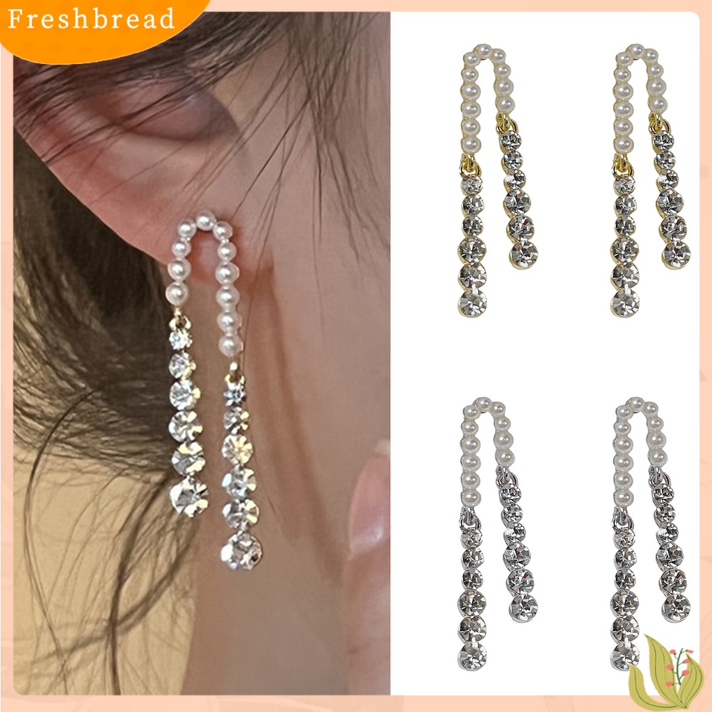 &lt; Freshbread &gt; 1pasang Anting Wanita Rumbai Panjang Mutiara Imitasi Perempuan Gaya Perancis Cubic Zirconia Anting Menjuntai Untuk Pernikahan