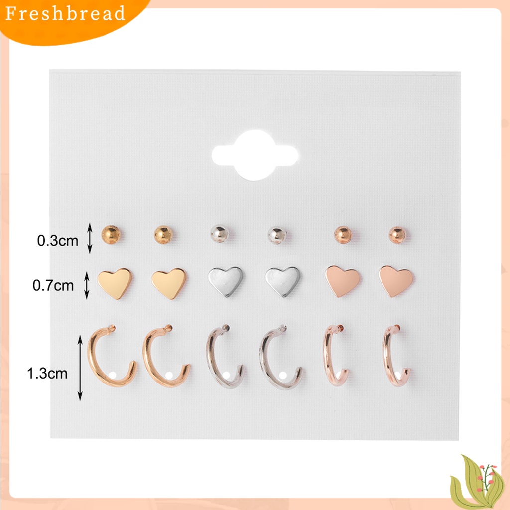 &lt; Freshbread &gt; 1set Anting Drop Warna Cerah Berkilau Efek Visual Tahan Korosi Bebas Alergi Hias Alloy Wanita All-Match Cinta Hati Gaya Women Earrings Set Untuk Anak Perempuan