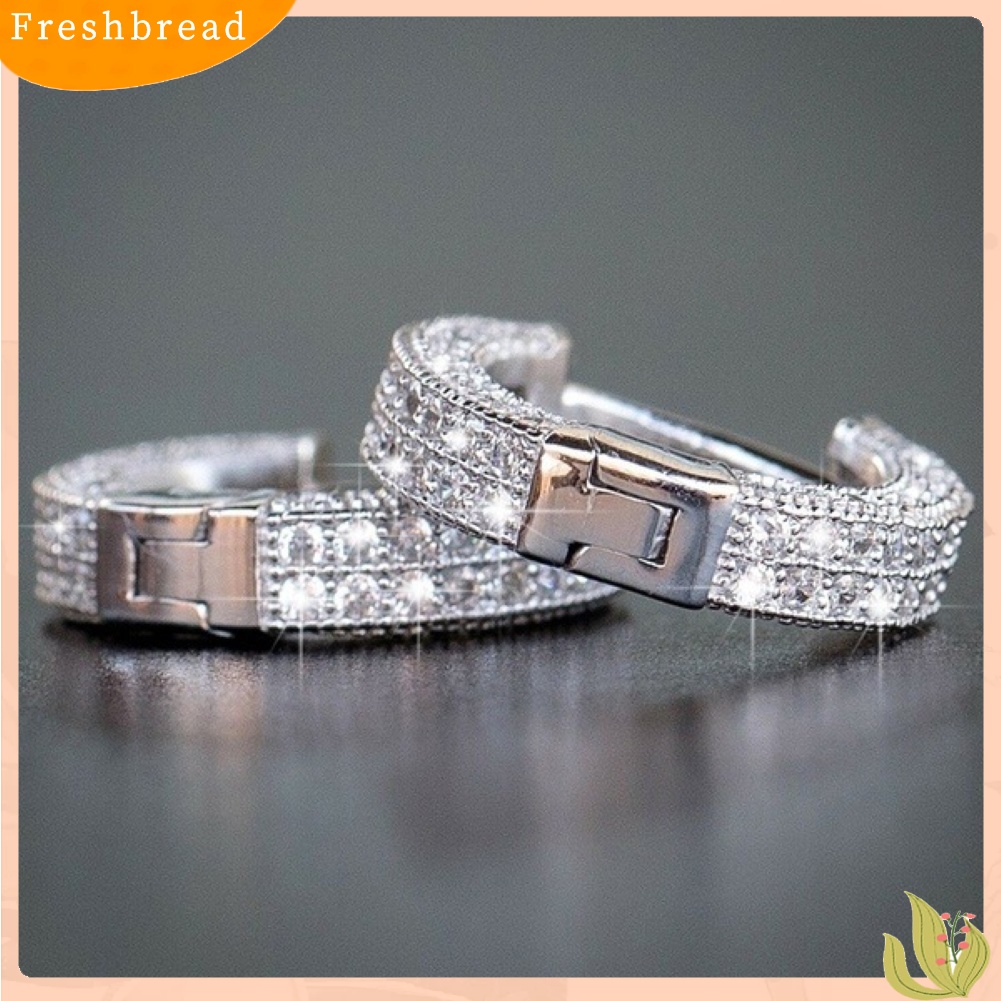 &lt; Freshbread &gt; Shiny Women Rhinestone Hias Lingkaran Huggie Earrings Pesta Perjamuan Perhiasan Hadiah