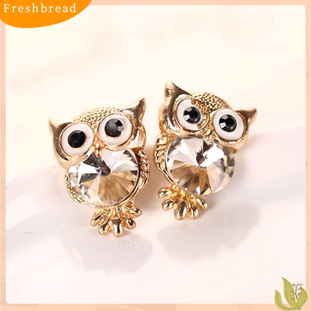 < Freshbread > Ear Studs Owl Berbentuk Berlian Imitasi Hias Alloy Stud Earrings Charm Perhiasan Fashion Untuk Pesta