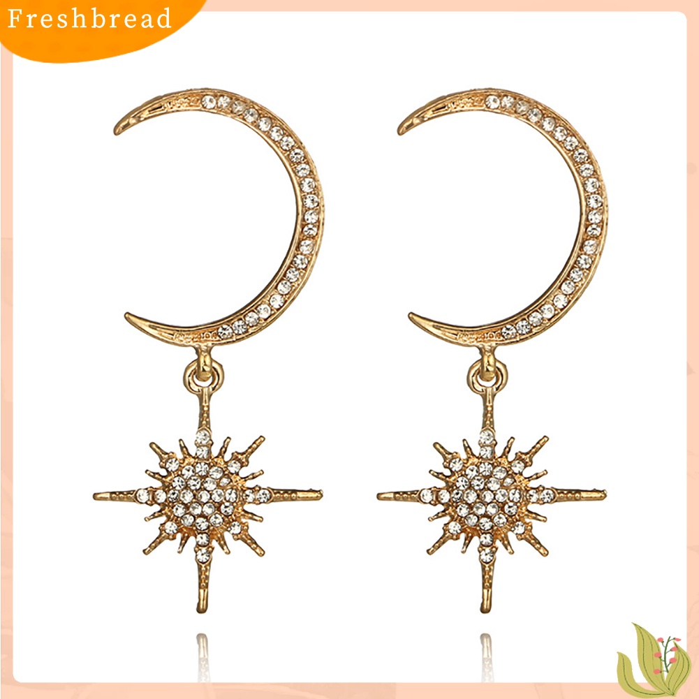 &lt; Freshbread &gt; Berlian Imitasi Bulan Berujung Delapan Anting Elegan Wanita Pernikahan Bridal Eardrop