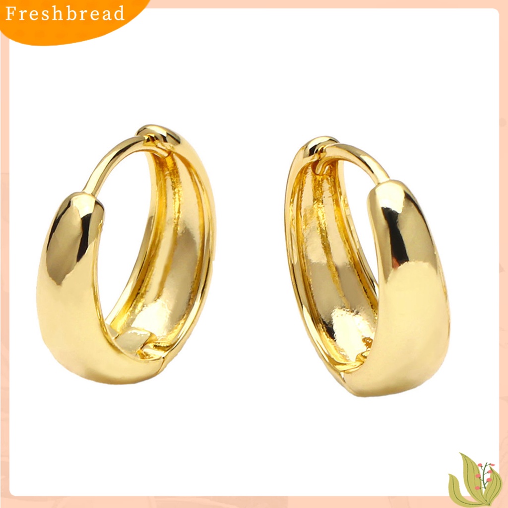 &lt; Freshbread &gt; 1pasang Huggie Earrings Bulat Lingkaran Warna Solid Permukaan Halus Anti-Cacat Colorfast Hias Shiny Cubic Zirconia Tahan Lama Dilapisi Wanita Earrings