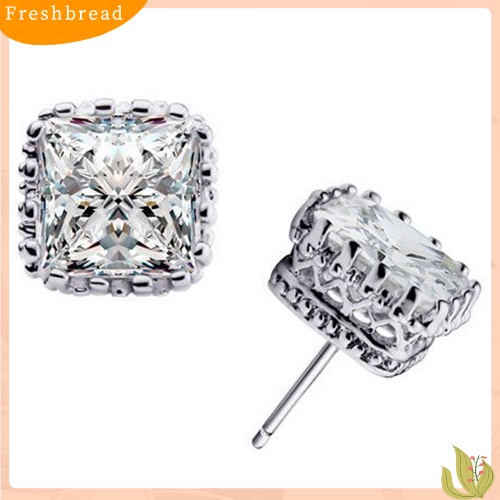 &lt; Freshbread &gt; Wanita Pernikahan Pesta Cocktail Mahkota Persegi Berongga Cubic Zirconia Anting Perhiasan