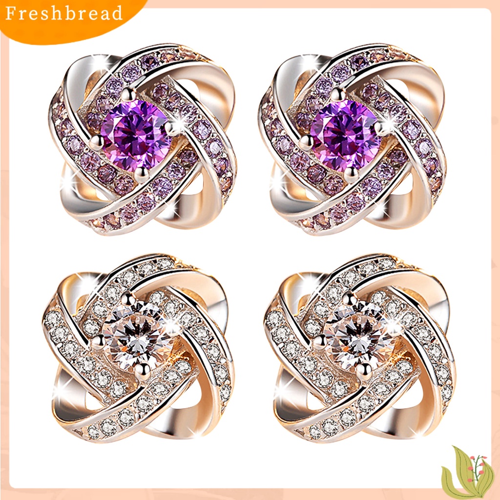 &lt; Freshbread &gt; Ear Studs Berlian Imitasi Hias Bentuk Bunga Bahan Alloy Wanita Dekorasi Anting Bunga Untuk Pesta