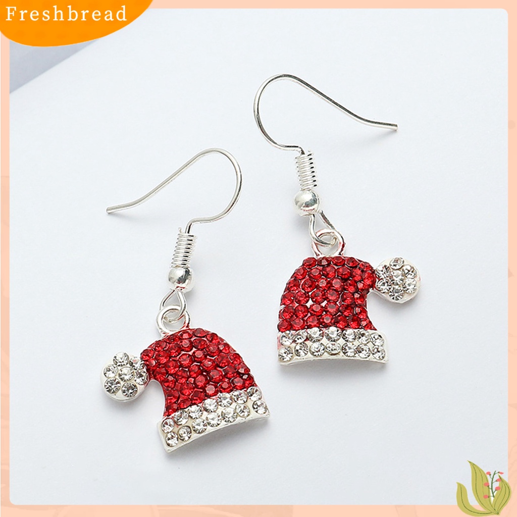 &lt; Freshbread &gt; 1pasang Drop Earrings Indah Topi Natal Bentuk Rusa Alloy Berlian Imitasi Tertanam Wanita Anting Kait Untuk Pesta