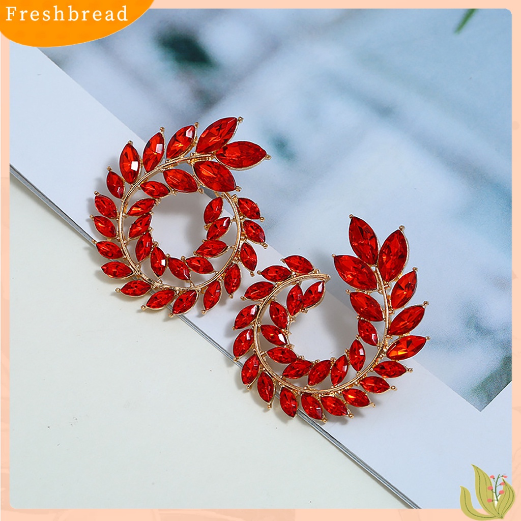 &lt; Freshbread &gt; 1pasang Cubic Zirconia Wanita Anting Daun Bentuk Cabang Alloy Geometris Bulat Stud Earrings Perhiasan Aksesori