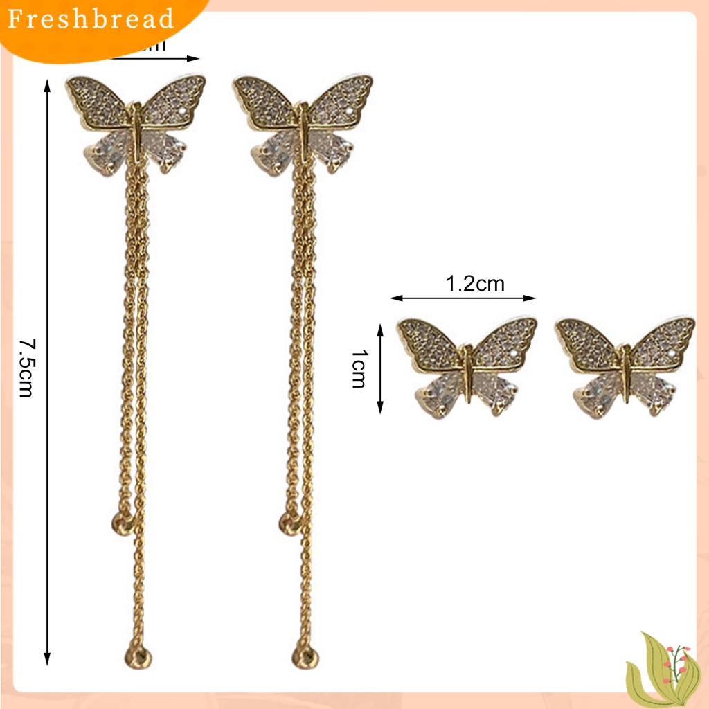 &lt; Freshbread &gt; 1pasang Lady Stud Earrings Indah Berlian Imitasi Mengkilap Kupu-Kupu Bentuk Drop Earrings Perhiasan Wanita