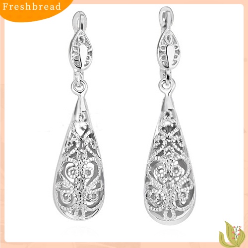 &lt; Freshbread &gt; Wanita Fashion Berlapis Emas Berongga Teardrop Pesta Cocktail Menjuntai Drop Earrings