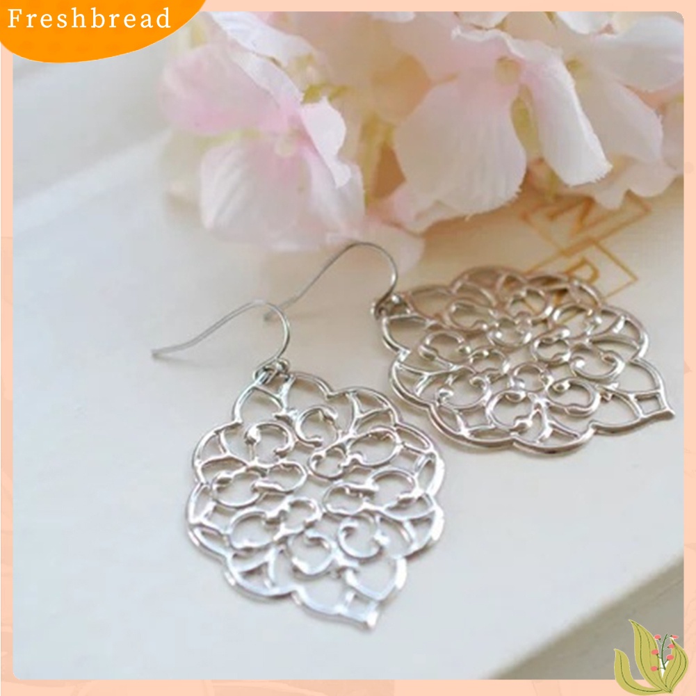 &lt; Freshbread &gt; Wanita Mode Berongga Geometris Kerawang Menjuntai Drop Hook Anting Perhiasan Hadiah