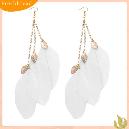 &lt; Freshbread &gt; Fashion Wanita Daun Bulu Buatan Tangan Panjang Drop Menjuntai Kait Eardrop Anting