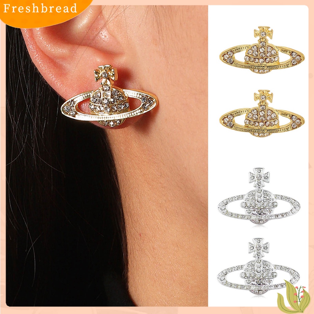 &lt; Freshbread &gt; 1pasang Anting Pejantan Planet Berlian Imitasi Perhiasan Bersinar Gaya Korea Ear Studs Hadiah Ulang Tahun