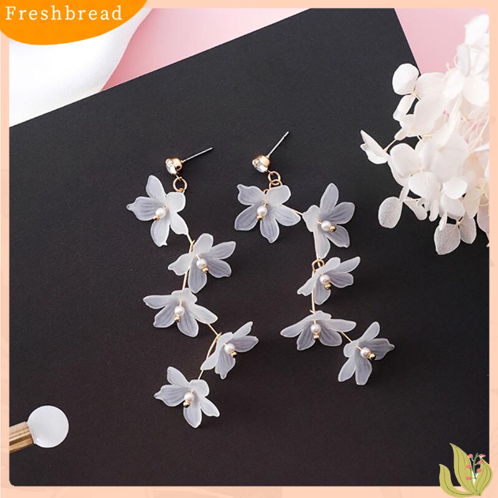 < Freshbread > 1pasang Mutiara Imitasi Dekorasi Stud Earrings Berlian Imitasi Pengerjaan Halus Akrilik Bunga Rumbai Kait Anting Perhiasan Hadiah