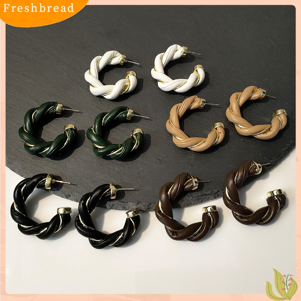 &lt; Freshbread &gt; Memutar Dikepang Hoop Wanita Anting Kulit Imitasi Berliku Elegan Stud Earrings Fashion Jewelry