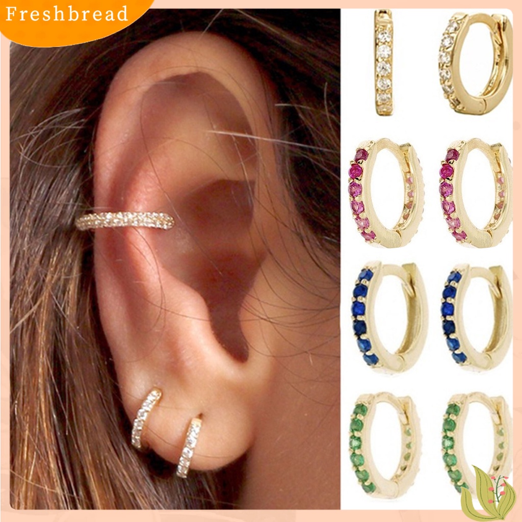 &lt; Freshbread &gt; 1pasang Anting Hoop Wanita Bulat Berlian Imitasi Mengkilap Friendly Untuk Kulit Lingkaran Tindik Lady Earrings Untuk Pacaran