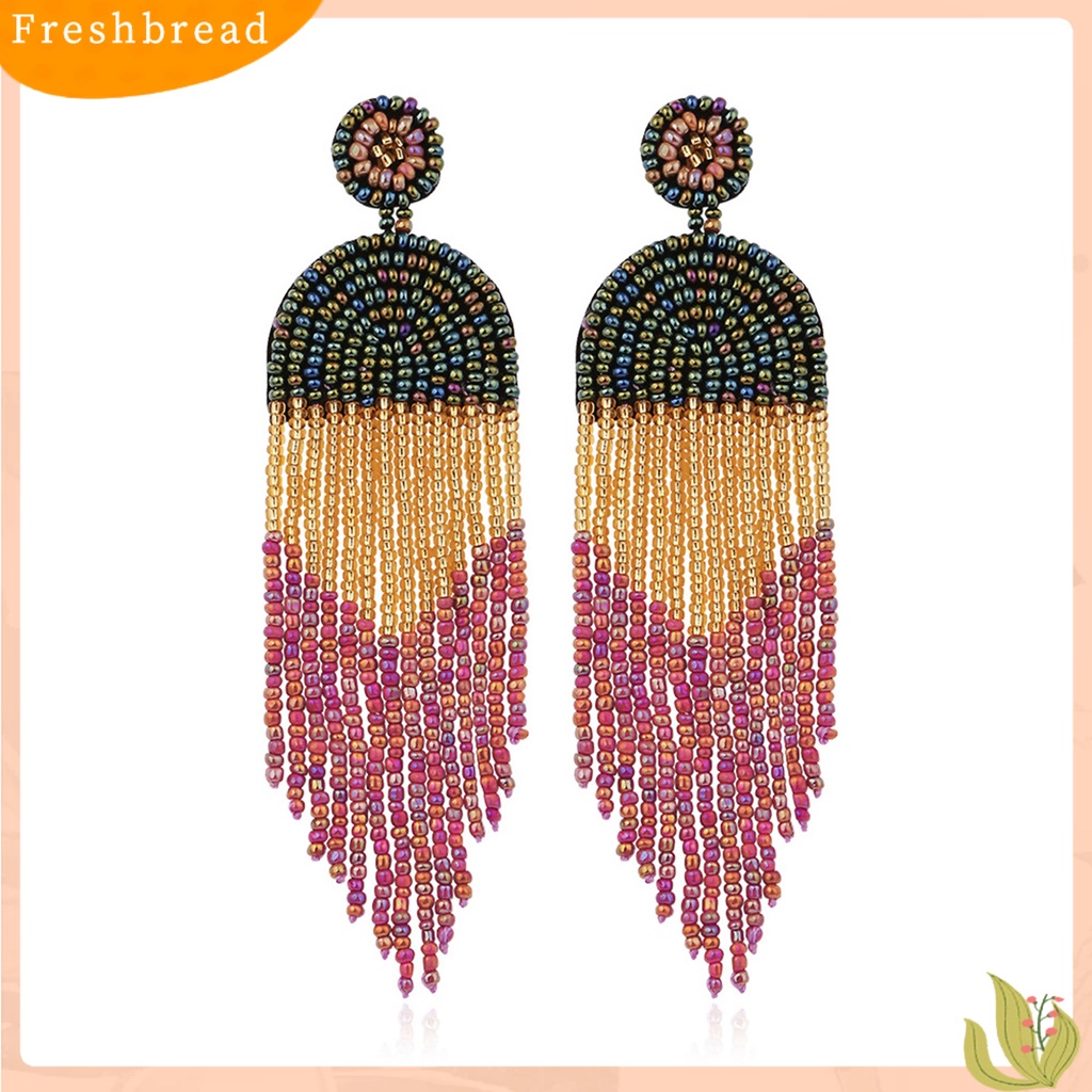 &lt; Freshbread &gt; 1pasang Anting Tusuk Manik-Manik Warna-Warni Jumbai Perhiasan Vintage Manik-Manik Menjuntai Anting Untuk Pacaran