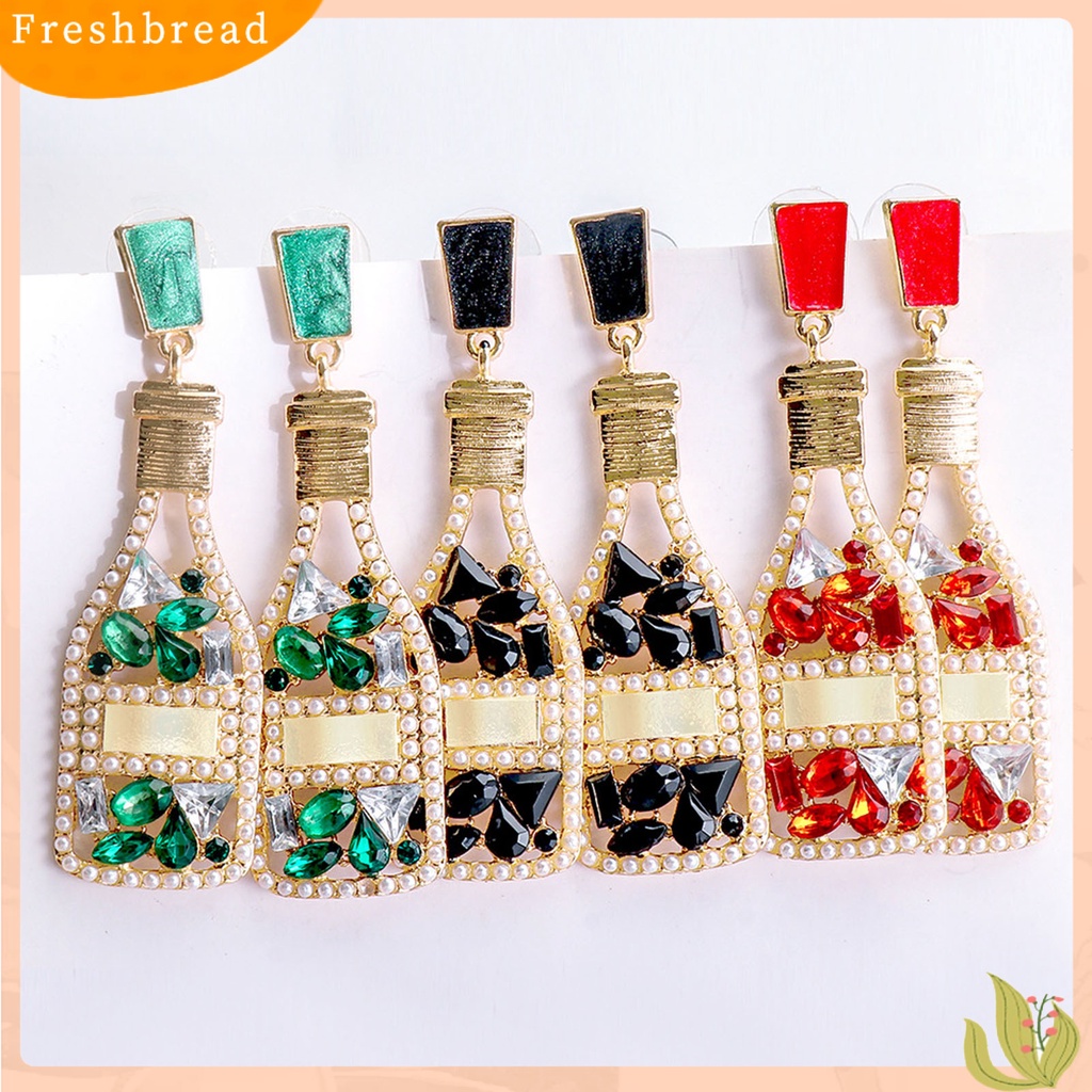 &lt; Freshbread &gt; 1pasang Anting Wanita Botol Anggur Berlian Imitasi Kreatif Vintage Anting Menjuntai Tahan Lama Untuk Perjamuan