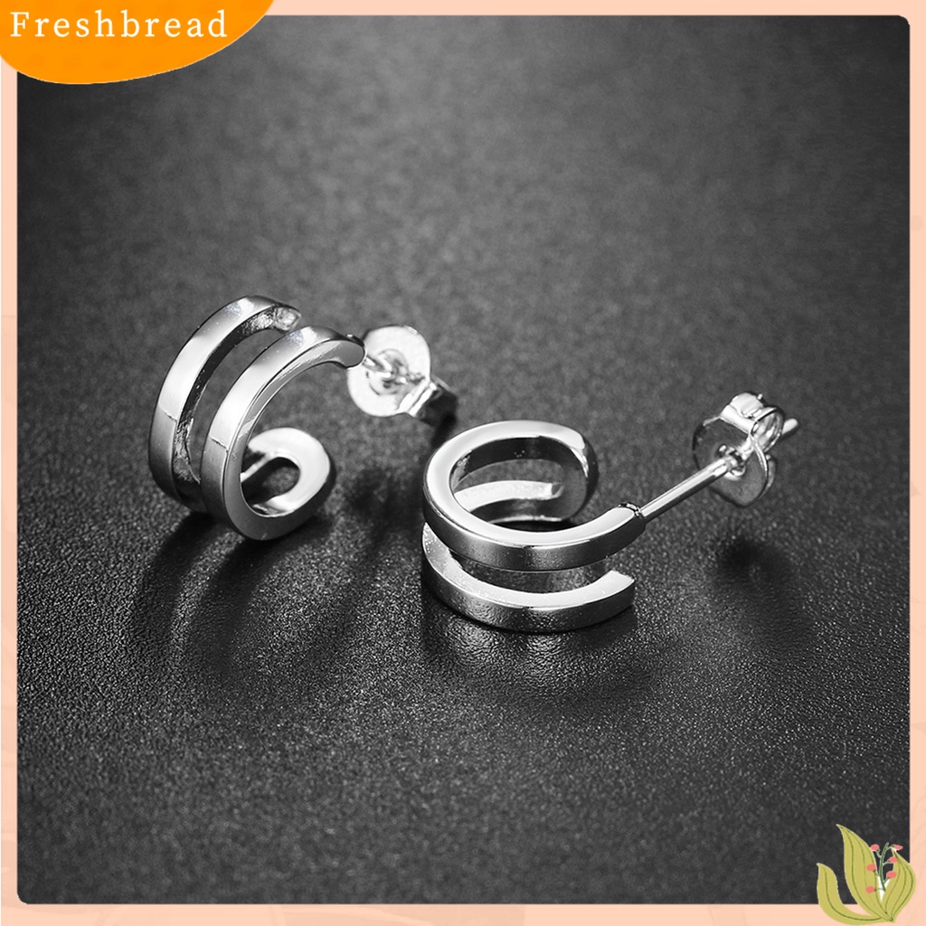 &lt; Freshbread &gt; 2Pcs Berlian Imitasi Ear Stud Dengan Penyumbat Telinga Tindik Indah All-Match Menawan Shiny Double Layer Women Earrings Untuk Kehidupan Sehari-Hari