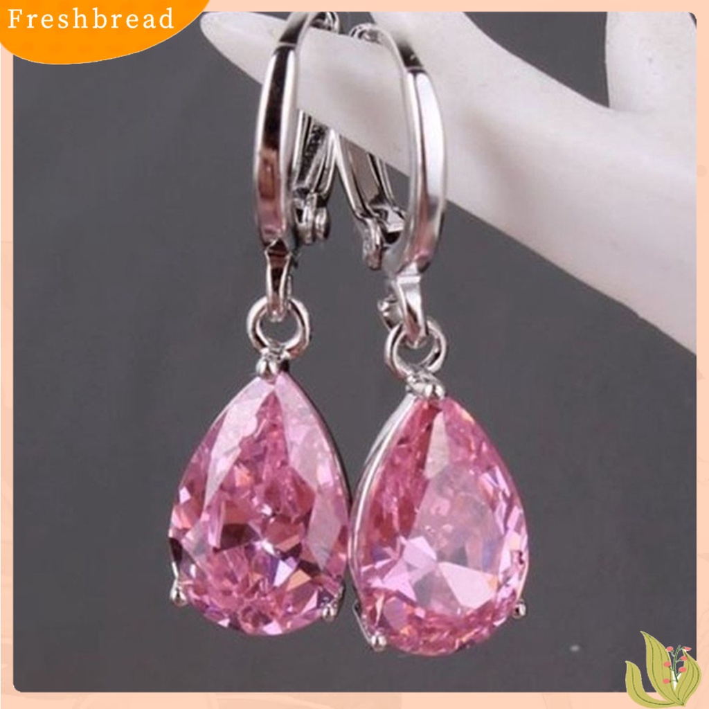 &lt; Freshbread &gt; 1pasang Anting Drop Romantis Mewah Paduan Kristal Imitasi Tetesan Air Klip Anting Perhiasan Pesta