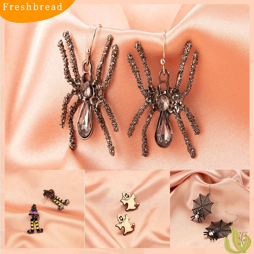 &lt; Freshbread &gt; Halloween Gothic Ghost Spider Skull Anting Perempuan Horrified Lucu Eardrop