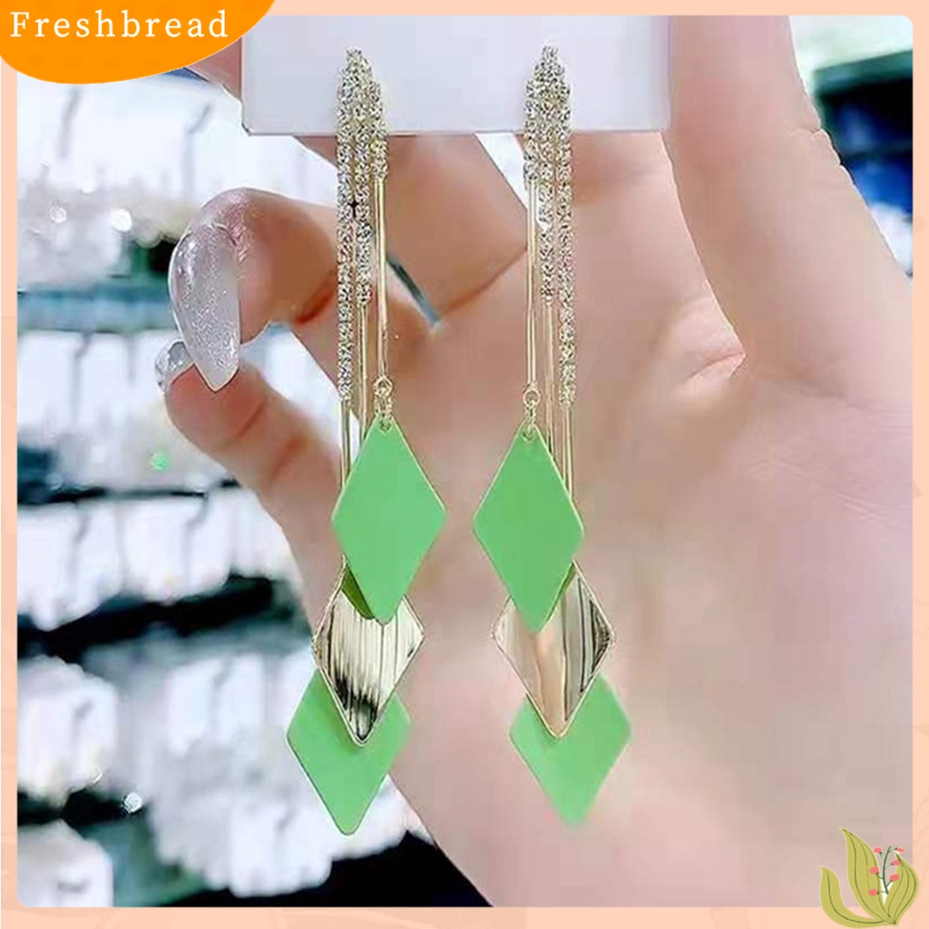 &lt; Freshbread &gt; 1pasang Anting Menjuntai Wanita Rumbai Berlian Imitasi Geometris Anggun Drop Earrings Untuk Hadiah