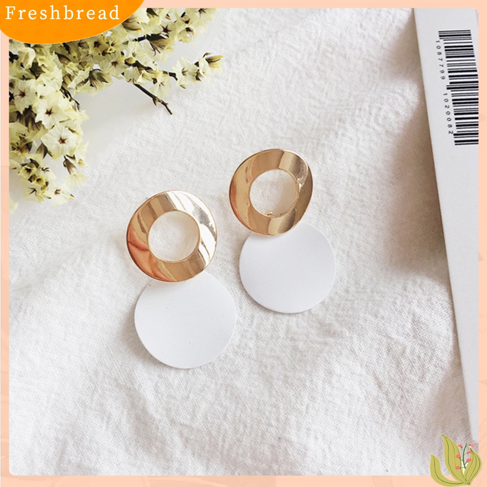 &lt; Freshbread &gt; 2pasang Bergaya Wanita Geometris Bulat Menjuntai Berongga Lingkaran Stud Earrings Jewelry