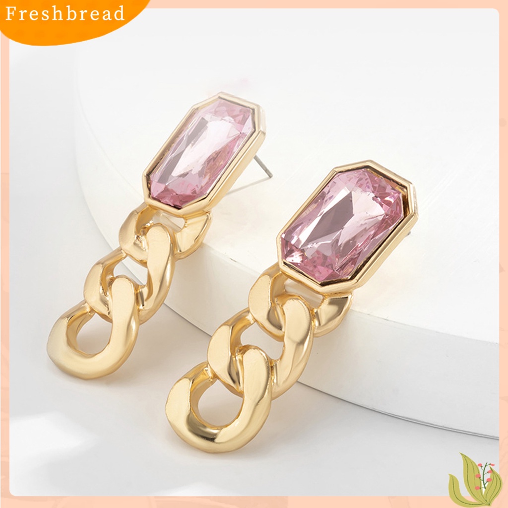 < Freshbread > 1pasang Anting Menjuntai Retro Rantai Rumbai Bentuk Persegi Anting Hollow Batu Permata Imitasi Untuk Pesta