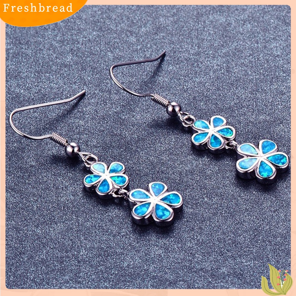 &lt; Freshbread &gt; Fashion Wanita Faux Opal Hias Bunga Panjang Menjuntai Ear Hook Earrings Jewelry