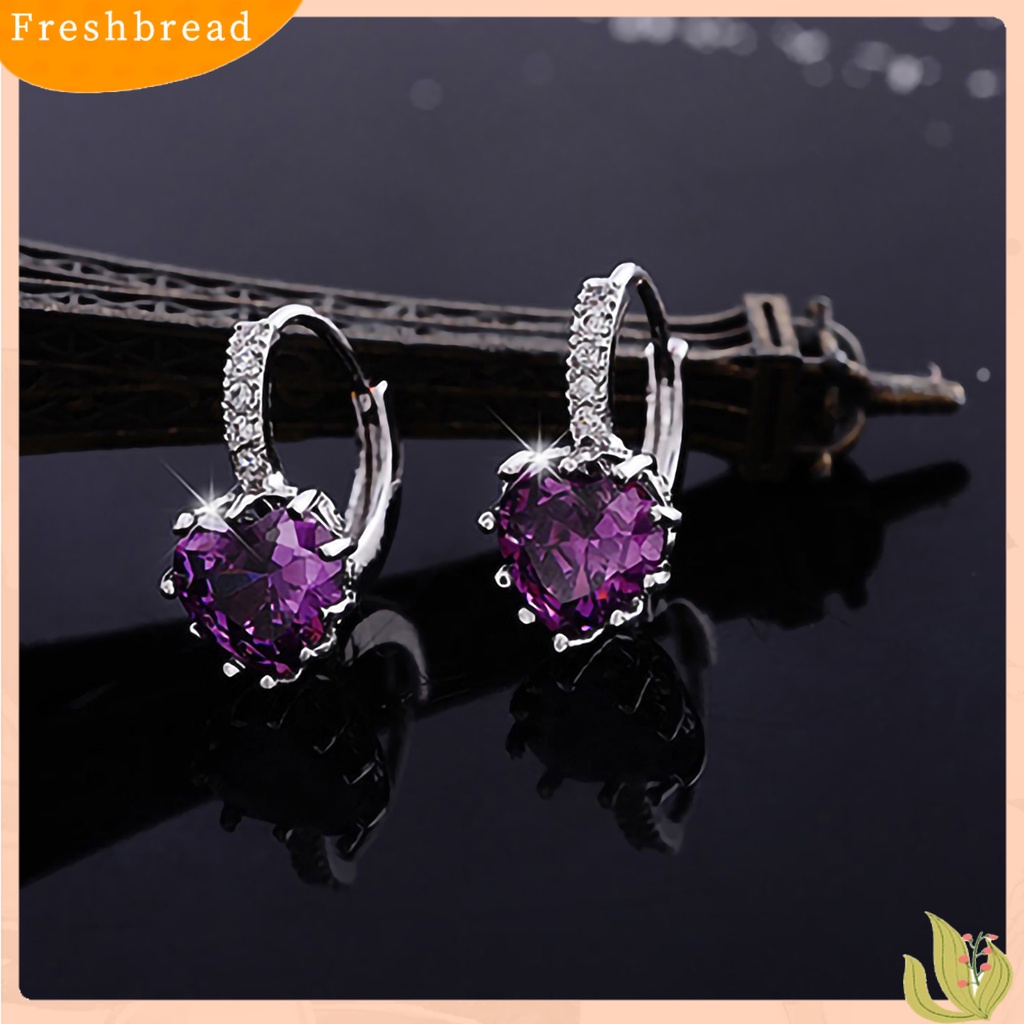 &lt; Freshbread &gt; Anting Berlian Imitasi Hias Desain Bentuk Hati Bahan Alloy Desain Bentuk Hati Leaverback Earrings Untuk Pesta