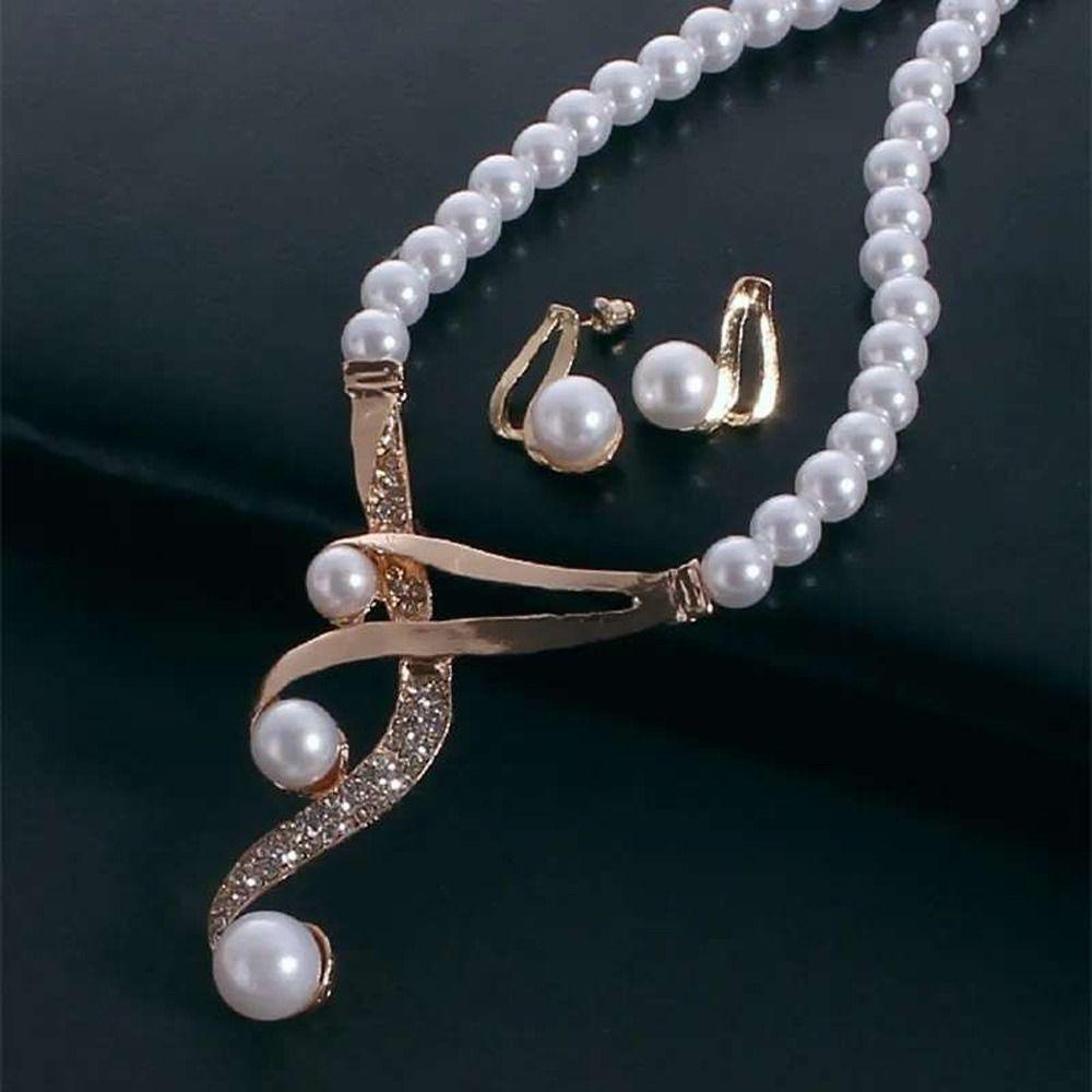 NEEDWAY Set Perhiasan Wanita Bergaya Halus Vintage Bentuk V Perhiasan Fashion Gadis Hadiah Berlian Imitasi Alloy Gaya Korea Anting