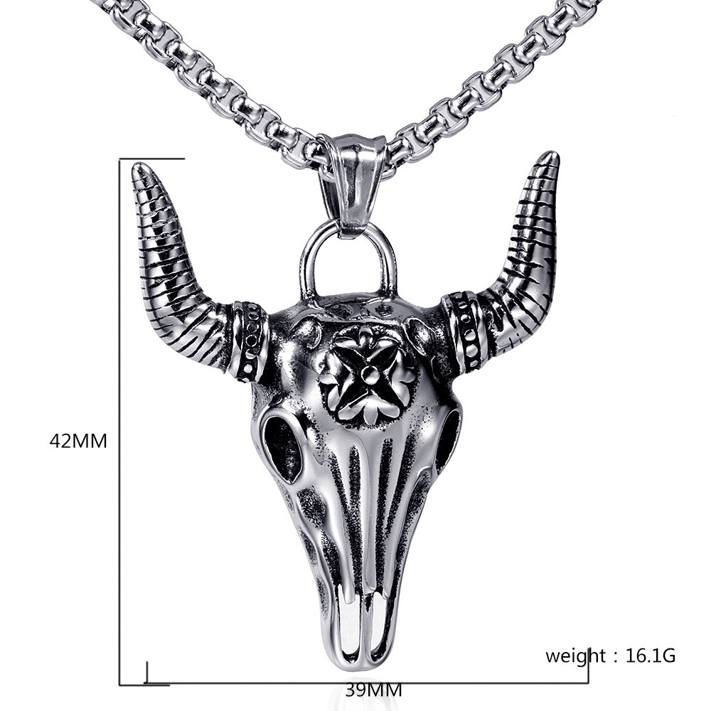 Eropa Amerika Retro Kambing Tengkorak Liontin Mendominasi Trendi Pria Titanium Steel Kalung Tidak Luntur Sweater Unik